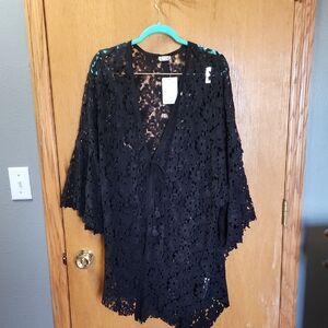 Free People Black Asymmetrical Bell Sleeve Cardigan